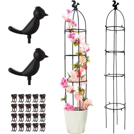 Lot de 2 supports d'obélisque de jardin pour plantes grimpantes, treillis de jardin pour plantes grimpantes, treillis obélisque robuste pour fleurs en pot, vigne, légumes, noir