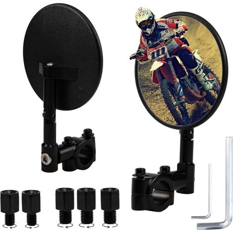 Motorradspiegel rund E24 Lenkerendenspiegel 22mm M8/M10 360° drehbar (1/5)
