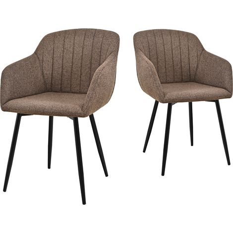 Goeurvant Chaises de salle à manger minimalistes en tissu effet lin avec assise large et accoudoirs ergonomiques, combinaison de confort et d'élégance - Lot de 2 - Brun moka (1/5)