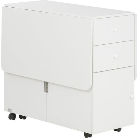Tavolo da Cucina a Ribalta con 2 Cassetti e Armadietto ad Ante 120x80x75 cm in Truciolato Bianco