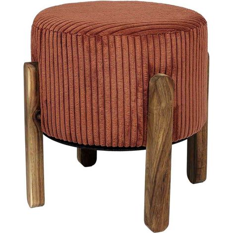 Lot de 2 Tabourets - HOME DECO FACTORY - Côtelés - Empilables - Orange