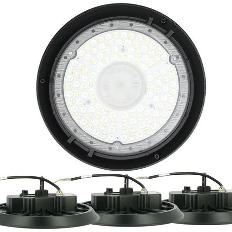 Arum Lighting – Lot de 4 gamelles suspension industrielle DOYLE UFO 150W étanche IP65 – Lumens 20250 – Grand angle 90° – Fonte d'aluminium noir
