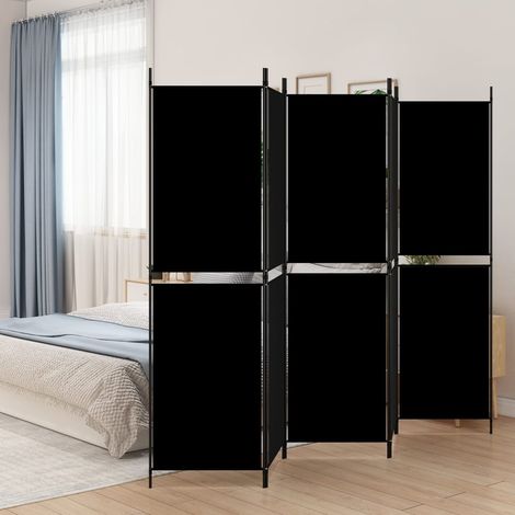Paravent de Chambre Closion de séparation 5 panneaux Noir 250x180 cm Tissu -BC90408 (1/5)