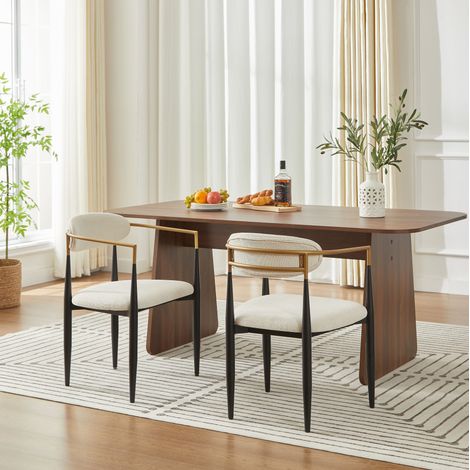 Silla de comedor de tejido beige con estructura metálica negra y detalles dorados, elegante y cómoda,55x59x85cm (1/5)