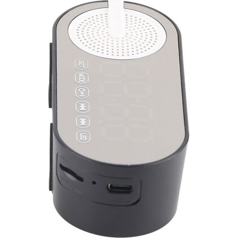 Enceinte Bluetooth avec réveil numérique, portable, radio FM basse fréquence, miroir, noir.