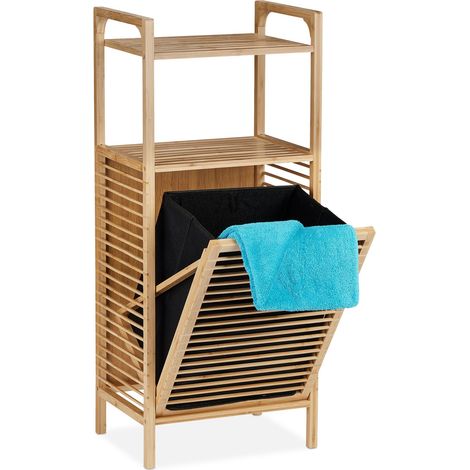Relaxdays Scaffale Portabiancheria, Cesto Biancheria Estraibile, HLP: 95x40x30 cm, Mobile da Bagno, in Bambù, Naturale