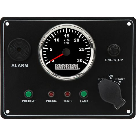 Tableau de bord marin multifonction 3000 tr/min compte-tours avec alarme pression d'huile basse et température d'eau pour camping-cars, yachts, bateaux - système 12V (1/5)