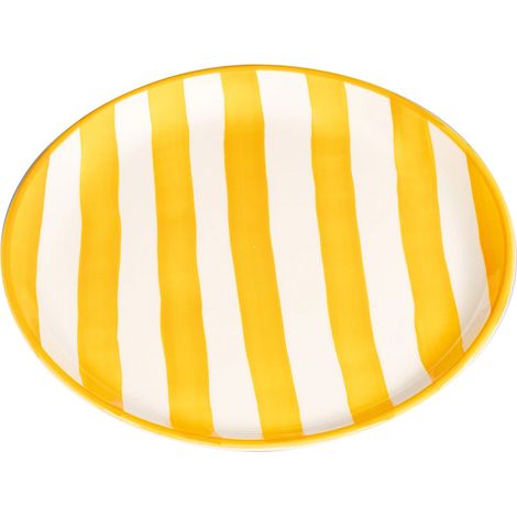 Zafferano Set 2 Piatti Righe Collezione Lido Ceramica Artigianale Dipinta a Mano colore Giallo diametro standard per mise en place elegante e vivace