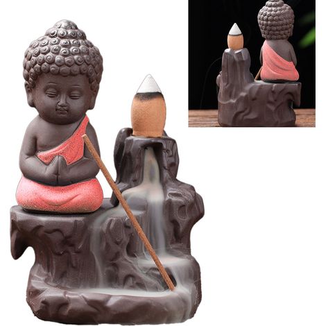 Brûleur d'encens à reflux Monk, porte-encens cascade de sable violet relaxant et confortable avec 30 bâtonnets d'encens pour le yoga et le bureau, rose