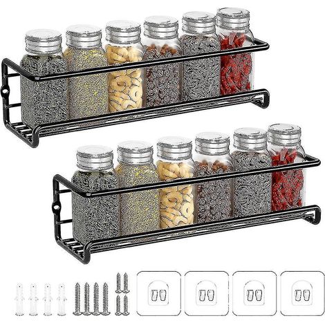 Set mit 2 Küchengewürzregalen, Metallgewürzregale ohne Bohren, wandmontierte Gewürzregale für die Küche