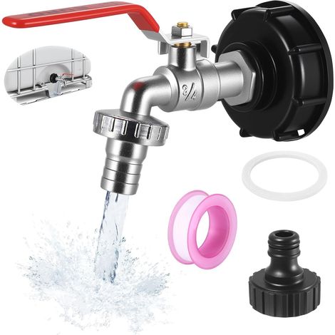 IBC-Tankhahn-Set 3/4 Zoll mit S60x6-Adapter Auslasshahn für 1000-Liter-IBC-Tanks, 3/4"-Anschluss, Regenwassernutzungsanschluss, S60x6-Adapter im Lieferumfang enthalten