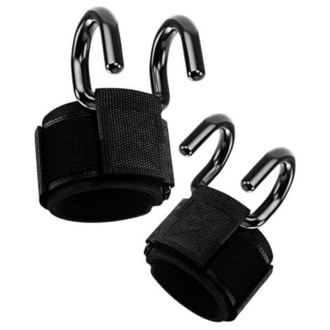 Lot de 2 crochets de poignet rembourrés pour haltérophilie — Sangles de poignet en fer et nylon avec mousse et velcro réglable (1/4)