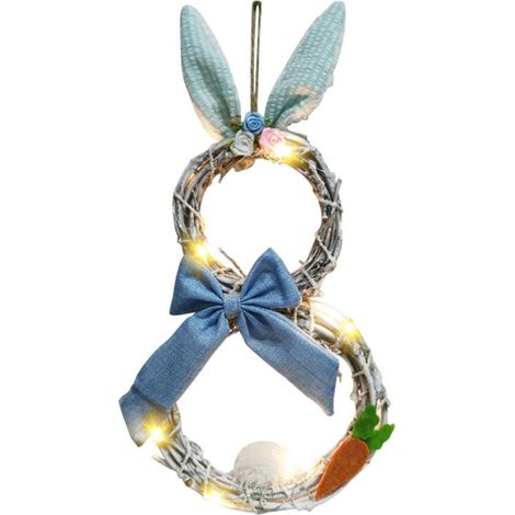 Guirlande De Lapin De Pâques - Guirlande Lumineuse En Bois Vert - Décoration De Porte D'Entrée Printanière - 48 X 25 Cm - 1 Pièce (1/5)