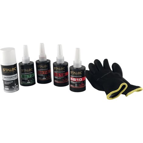 Staloc Flächendichtung Set - Dichtungskleber ideal zur Verklebung von Pumpen, Motoren und Gehäuseteilen 50ml - 5er Set 5S10/5S18/5S73/5S74 + Aktivator Spray (1/5)