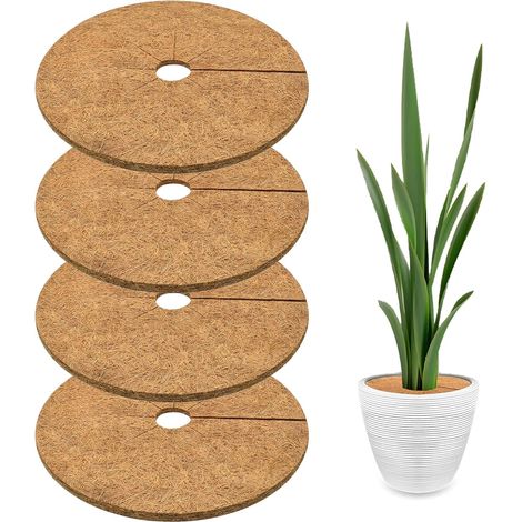 Lot de 4 Tapis de Coco Souple 25cm, Disque Paillage Perméable Anti-Herbes, Protection Hivernale Résistante au Gel, Idéal pour Les Plantes de Jardin et Les Plantes en Pot Extérieures(Marron) (1/5)