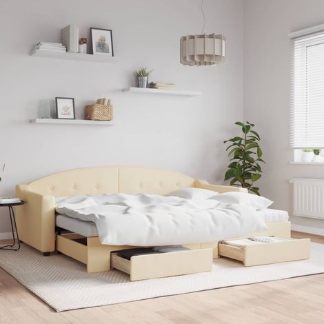 Tagesbett Ausziehbar mit Schubladen Creme 80x200 cm Stoff (1/5)