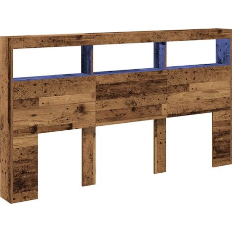 Armoire tête de lit avec rangement et lumières LED 180 x 17 x 102 cm en bois d'ingénierie vieux bois (1/5)