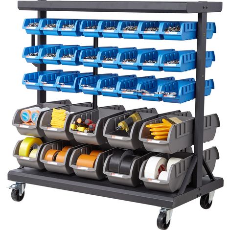 VEVOR Scaffale Portaoggetti con Ruote a 5 Ripiani e Doppio Lato, 68 Contenitori per Parti a Doppio Lato, Contenitori in Plastica per Utensili Mobili per Garage, Magazzino, Ufficio, Ristorante, Aula (1/5)