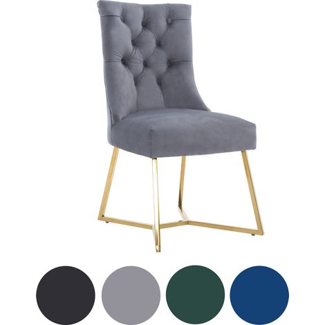 Single Grey Ambra Modern Velvet Dining Chair with Gold Legs & Ring Handle - Tufted Back, Plush Foam Seat, Luxury Accent Chair (1/5)