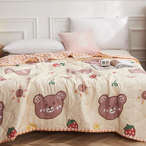 Couverture d'été douce et respirante pour étudiants, motif ours mignon, 180x200 cm, légère, lavable en machine, idéale pour dortoir et climatisation. (1/3)