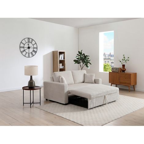 Divano letto 3 posti in velluto a coste beige - INIZOR (1/4)