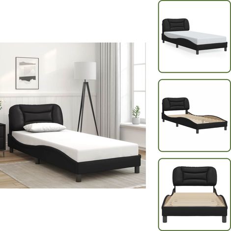 Bettgestell mit Kopfteil Schwarz 90x200 cm Kunstleder - Bettsystem - Doppelbett - Schlafzimmermöbel - Boxspringbetten - Bettgestell (1/5)