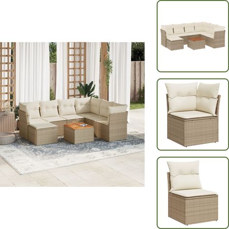 Salon de jardin avec coussins 8 pcs beige résine tressée - Ensemble Salon De Jardin - Mobilier De Jardin - Canapé Extérieur - Chaise Extérieure - Table Basse Jardin (1/5)