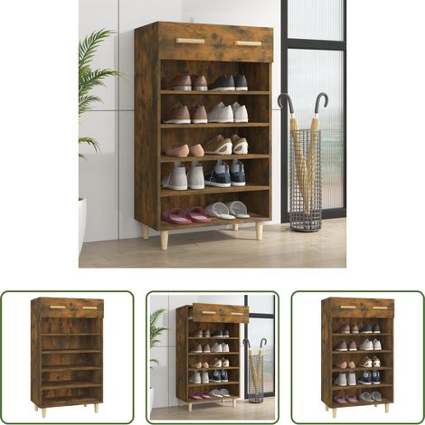 vidaXL Armoire scandinave - Meuble à chaussures Chêne fumé 60x35x105 cm Bois d'ingénierie (1/5)