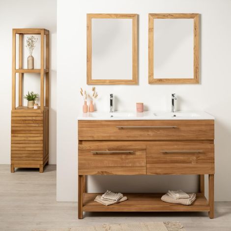 Mueble baño de teca maciza y cerámica Bagster 120 cm (1/5)