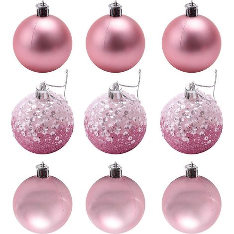 Lot de 9 boules de Noël décoratives à suspendre pour sapin, maison et fêtes - 6 cm, rose (1/5)