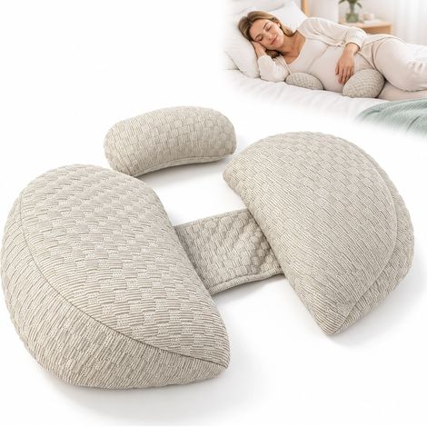 Coussin de grossesse Relaxdays réglable, lavable, coussin latéral et cale, polyester respirant, crème (1/5)