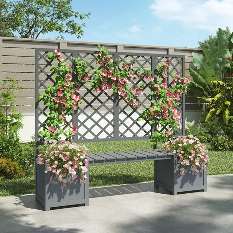 Bac à fleurs avec treillis et banc, 169 x 145 x 42 cm, gris HAVRYA (1/5)