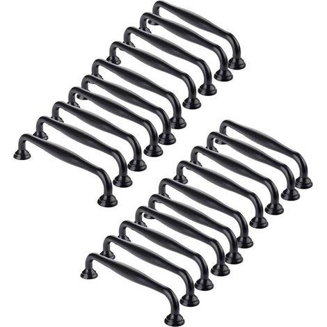 Lot de 20 poignées de porte noires entraxe 128mm, design bâton pour cuisine, armoire et chambre à coucher (1/5)