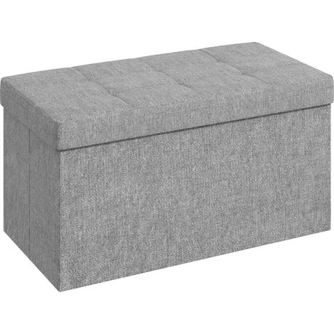 Banc de rangement et pouf pliable - 76L x 38l x 38H cm, gris clair - Bout de lit et repose-pieds avec couvercle - Pour salon, chambre - Design gain de place (1/5)