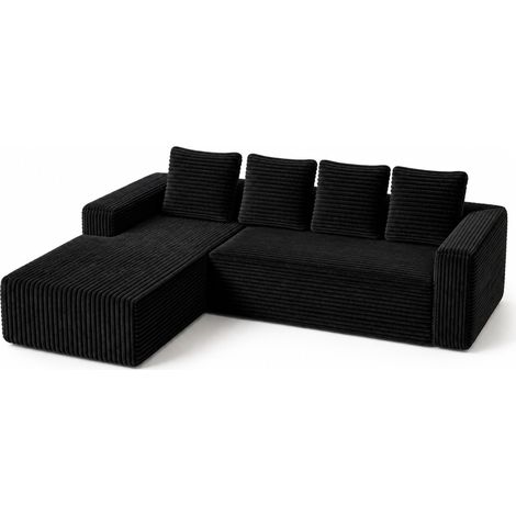 CHICFURN sofá rinconera modular 261x173x58 cm negro pana acanalada, chaise derecha (1/5)