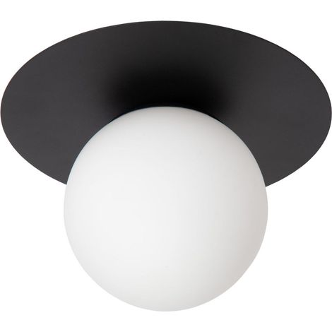 Plafoniera sfera vetro opale/nero Tricia Lucide E27 (1/4)
