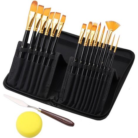 15-teiliges Künstlerpinselset – mit Spachtel/Schwamm – Nylon – Schwarz (1/5)