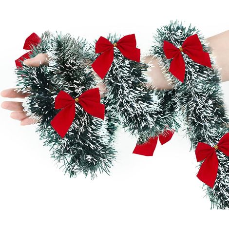 Guirlande de Noël en tinsel avec lumières LED, décoration artificielle métallique torsadée pour sapin, cheminée, mur et fête (1/5)