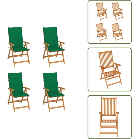 Gartenstühle 4 Stk. mit Grünen Kissen Massivholz Teak - Gartenstühle - Teakholzmöbel - Outdoormöbel - Gartenmöbelset - Klappstühle (1/5)