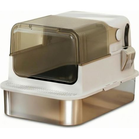 Bac à litière XL en acier inoxydable, maison de toilette pour grands chats, facile à nettoyer (1/5)