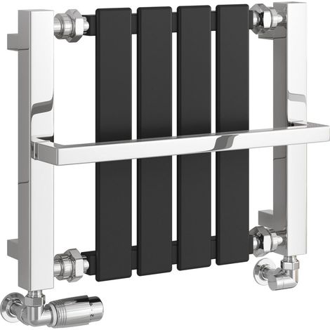 Reina Ashen Designer Radiator Towel Rail 400mm H x 490mm W - Black (1/3)