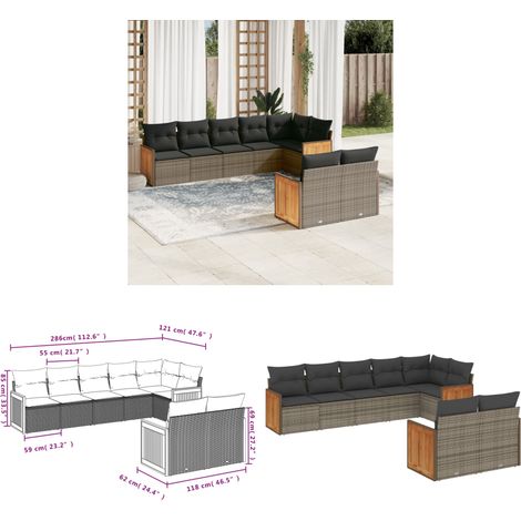 8-tlg. Garten-Sofagarnitur mit Kissen Grau Poly Rattan - Gartensofas - Outdoor Möbel - Lounge Set - Rattan Gartenmöbel - Gartenlounge - Home & Living (1/3)