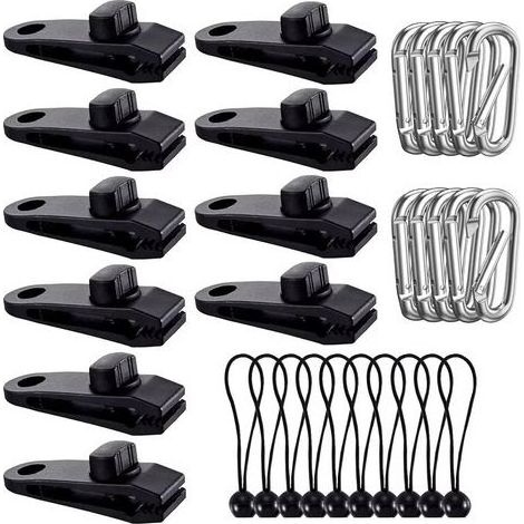 Lot de 30 clips pour bâche de tente, pinces pour bâche, pinces pour bâche robustes avec tendeur élastique, pinces pour tentes, couvertures de piscine, caravanes (1/5)