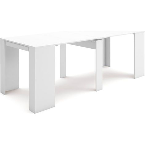 Skraut Home – Table console extensible 222x90cm – Mécanisme télescopique – Rallonges en bois blanc – Pour 10 personnes – Style moderne (1/9)