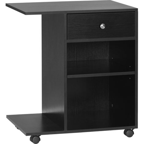 Support d'imprimante organiseur bureau caisson 2 niches tiroir espace CPU + grand plateau panneaux particules noir (1/5)