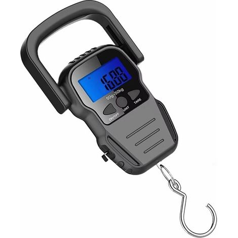 Balanza electrónica para equipaje/Balanza para maletas con pantalla LCD retroiluminada para viajes, pesca y tiro con arco, bolsa impermeable, cinta métrica (pilas incluidas) (1/5)