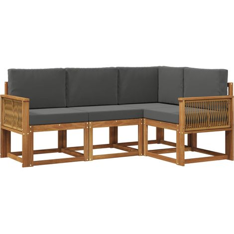 Set di divani da esterno 4 pz Salotto da Giardino Naturale e Antracite Poliestere (1/5)