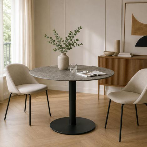 Table basse ronde relevable céramique effet métal LUGANO (1/4)