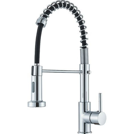 Robinet Cuisine Pivotant à 360° 2 Modes de Pulvérisation Robinet d'Évier à Arc Élevé Pulvérisateur Escamotable en Laiton chromé (1/5)