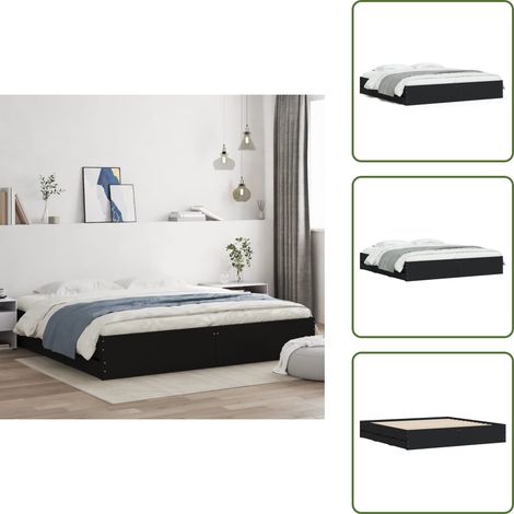The Living Store Cadre de lit avec tiroirs sans matelas noir 160x200 cm - Cadre De Lit - Lit Double - Tiroir Lit - Lit Moderne - Meuble Chambre